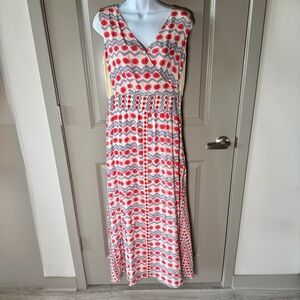 Benares Viscose Maxi Dress Rose Print Smocked Waist Surplice Feminine Boho M